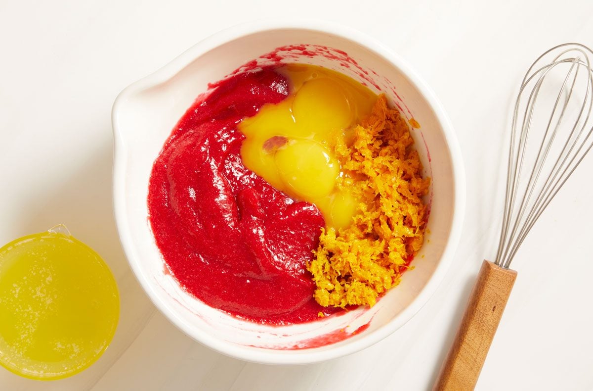 Stir in orange zest, butter and egg yolks until smooth.