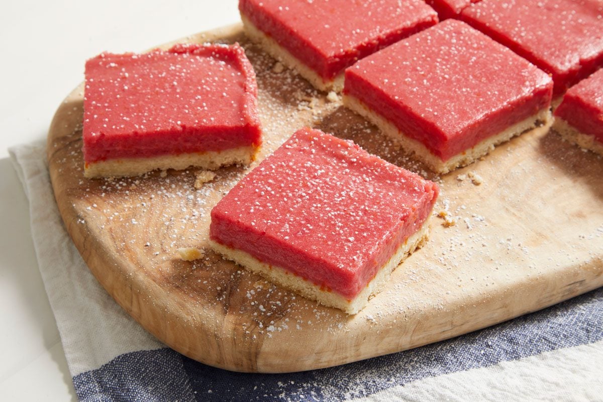 3/4 up shot of Cranberry Curd Bars;